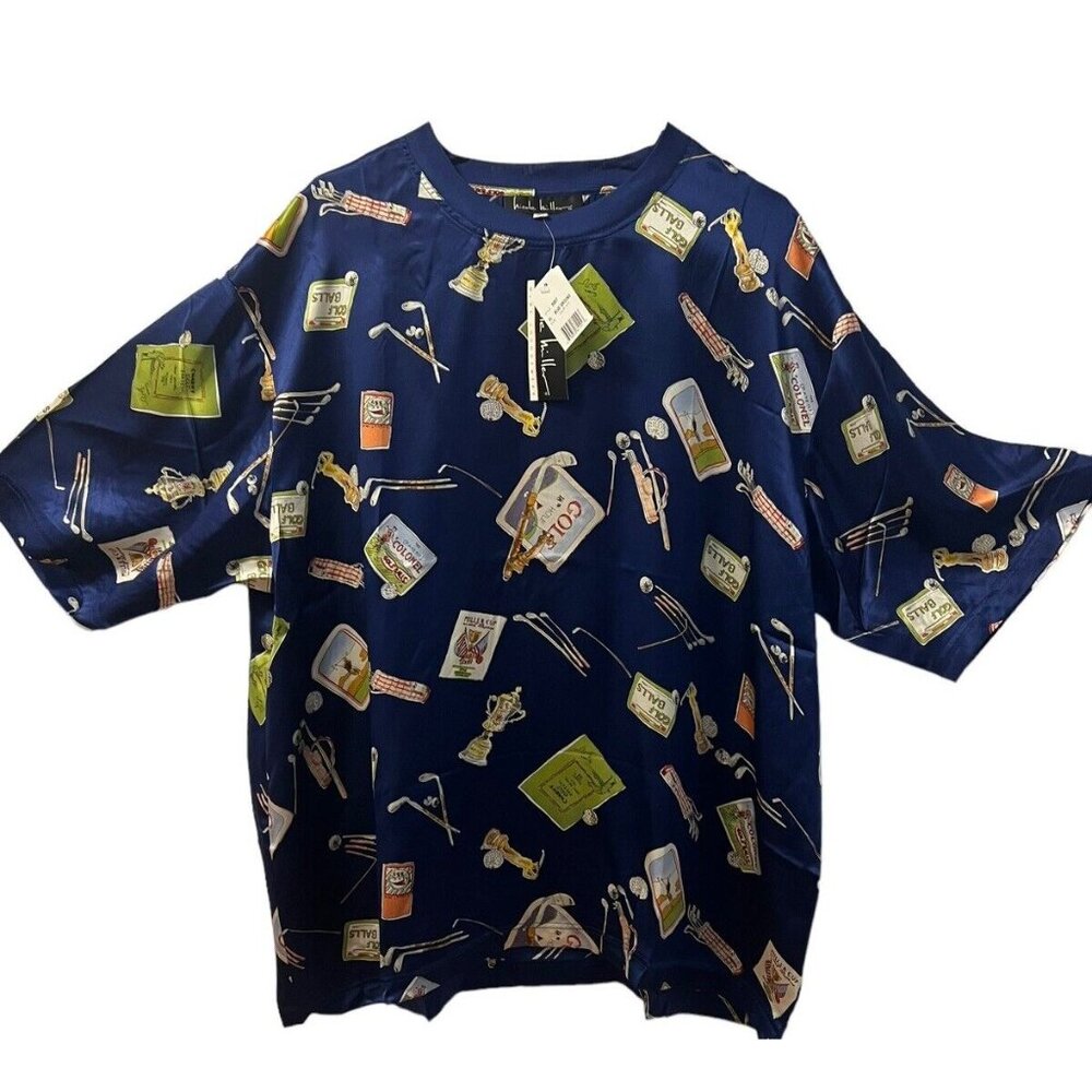 Nicole Miller Silk Men’s Golf Lounge Blue Shirt XL Double Stitch NWT